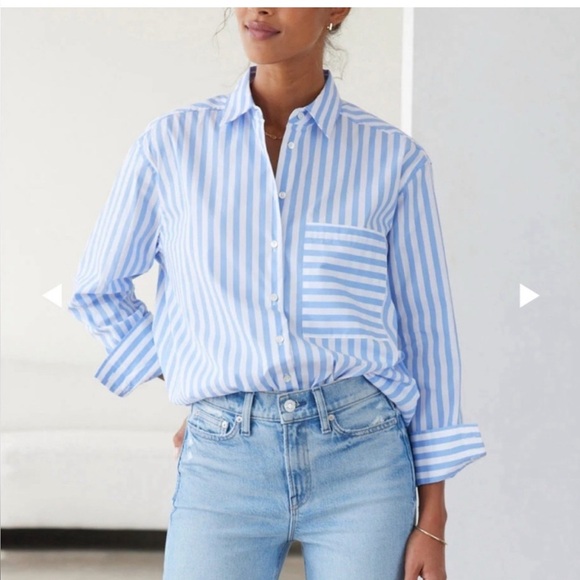 ayr the deep end button down shirt in blue stripe - Picture 1 of 6